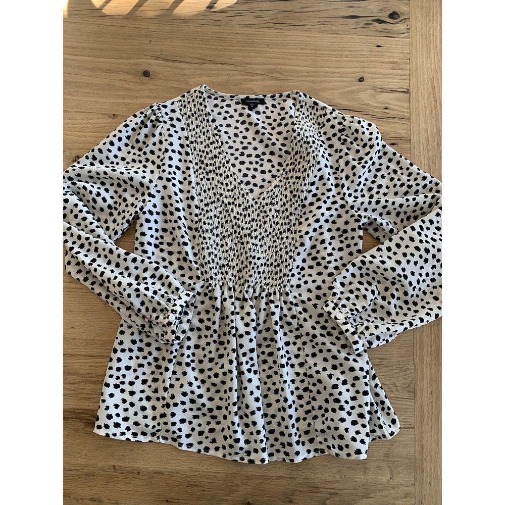 Mittoshop Tunic Blouse Black White‎ Print Long Sleeve Women's M Preloved